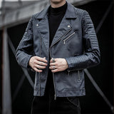 Riolio Leather Jacket Autumn New Flip Collar Slim Fit Casual Style Jackets Men's Motorcycle Outerwear Youth Fashion PU Leather Coat