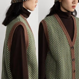 Riolio Loose American Style Trendy Versatile Coffee Color Retro Knitted Cardigan Vest Sweater Vest Vest Men's and Women's Japanese