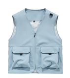 Riolio  Men Multi Pocket Utility Work Vest V Neck Full Zip Sleeveless Jacket Lightweight Outdoor Photography Fishing Cargo Waistcoat