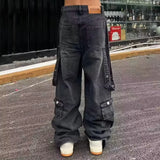 Riolio  Y2K men and women trendy personalized straight leg workwear jeans American spring and autumn couple loose retro casual pants y2k