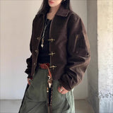 Riolio  Vintage Suede Bomber Jacket Men Spring Autumn Faux Leather Trench Coats Women Vintage Brown Jackets Men Clothes Unisex