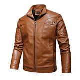 Riolio Motorcycle Leather Jacket Autumn Mens Stand Collar Jacket Coat Brand Solid Color Zipper Streetwear Winter Fleece Biker Jacket
