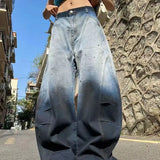Riolio  American retro gradient high street splashed ink personality loose curved knife hip-hop jeans men and women trendy casual pants