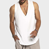 Riolio  Summer Casual Loose V Neck Tank Tops Mens Sport Camisole Fashion Solid Straps Sleeveless Basic Tops Vest Men Oversize Streetwear