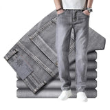 Riolio Cotton Stretch Jeans Business Casual Men's Thin Denim Jeans Grey Spring Summer Brand New Fit Straight Lightweight