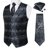 Riolio Black Paisley Blue Suit Vest Neck Tie Set Pocket Square Cufflinks Men's Wedding Waistcoat Luxury Tuxedo Vests Men Gilet