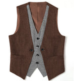 Riolio  Men's Suits Vest V Neck Fake Two Pieces Herringbone Wool Business Fashion Style Formal Men's Waiscoat For Wedding