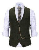 Riolio  V Neck Style Men's Suits Vest Herringbone Wool Classical Causal Slim Fit Men's Waistcoat With Pocket For Wedding Groomesmen
