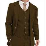 Riolio  Retro Herringbone Men's Blazer Suits Autumn Winter Single-breasted 3-piece Set Jacket vest Pant Thick style Formal Tuxedo Coats