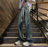 Riolio  New Straight Jeans men Elastic waist Spring New Vintage Casual Baggy Jeans Korean Youth Trousers Classic Wide Leg Denim Pants