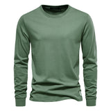 Riolio Solid Color Cotton T Shirt Men Casual O-neck Long Sleeved Mens Tshirts Spring Autumn High Quality Basic T-shirt Male