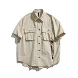 Riolio  Retro Japanese Workwear Short Sleeve Men's Shirt Summer Trendy Outdoor Casual Versatile Youthful Pure Color Loose Fit Cardigan