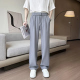 Riolio  Brown Suit Pants Men Society Mens Black Dress Pants Korean Loose Straight Casual Pants Mens Office Formal Trousers Plus Size