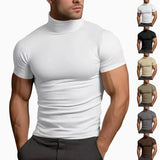 Riolio Summer Fashions Solid Color Short-sleeved Fashion Bottoming Shirt Men's Tight Turtleneck T-shirt
