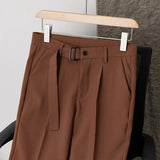 Riolio  Men Pleated Dress Pants with Belt Business Casual Non-Iron Straight Trousers Male Solid Color Ankle Length Office Work Pants