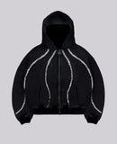 Riolio Heavy Splicing Striped Zipper Hoodie Street Harajuku Hip-hop Retro Men's and Women's Autumn and Winter Thickened Y2k Hoodie