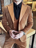 Riolio  New Warm Velvet Peak Lapel Suit Set 3 Pieces For Men Banquet Party Tuxedo Handsome Elegant Men's Suits Business Outfit