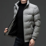 Riolio Male Casual Autumn Fleece Jacket Men Warm Jacket Winter Parka Windbreaker Cotton Stand Colla Padded Anorak Thick Black Men Coat