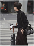Riolio New Korean Fashion Men Sweater Light Luxury Trendy Turtleneck Knit Solid Color Pullover Leisure Retro Long Sleeve Basic Knitwear