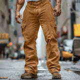 Riolio  Autumn Fashion New Corduroy Cargo Pants Men's Stand Pocket Full-Length Trousers Mens Casual Straight Solid Sweatpants Streetwear