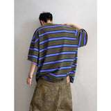 Riolio  Loose Fit Striped Short Sleeve T-Shirt Unisex Summer Casual Wear Polyester Blend Cleanfit Style Male Female Suitable