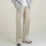 Riolio  Cotton Beige Pants Men Fashion Drawstring Casual Pants Men Streetwear Korean Loose Straight Pants Mens Trousers M-2XL