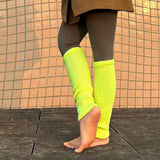 Riolio  Winter Bright Green Color JK Style Spice Girls College Foot Cover Warm Pile Long Socks Boot Cuff Cover Knitted Leg Warmers