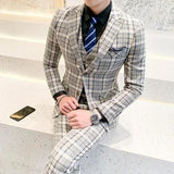 Riolio  ( Jackets + Vest + Pants ) New Fashion Boutique Plaid Mens Casual Business Suit Groom Wedding Dress Suit 3pces Set Male Blazer