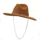 Riolio  Chain Decor Fedora Hat for Women Men Wide Brim Peach Heart Top Felted Hat Jazz Cap Winter Autumn Panama Khaki Luxury Hat Chapeau