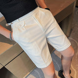 Riolio Summer British Style Business Casual Shorts Men Simple Slim Suit Shorts Knee Length Formal Solid Office Short Pants Homme