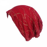 Riolio Spring/Summer Light Bright Thin Strip Decoration Double Fabric Breathable Skullies & Beanies Spring Muslim BeaniesHat