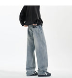 Riolio New Men's Jeans Washed Jeans Pants Unisex Drawstring Denim Pants Male Streetwear Korean Straight cylinder loose Cowboy Trousers
