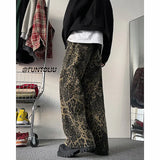 Riolio Trendy Leopard Print Jeans Man pants fasnion unisex American High Street Trousers Harajuku Style Baggy High Waist Casual Pants