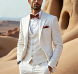 Riolio  Khaki 3 Piece Jacket+Vest+Pant For Men Suit Groomsmen Wedding Tuxedo Slim Fit Bespoke Office Event
