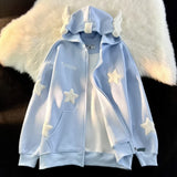 Riolio Sweet Street Star-shape Embroidery Kawaii Hoodies Coats Women Autumn Winter Women's Sweatshirt Cardigan Korean Fashion Zip Hoody