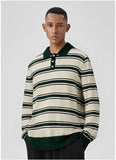 Riolio New American Trendy Men Polo Neck Sweater Light Luxury Striped Knit Long Sleeve Pullover Tops High Quality Loose Knitwear M-3XL
