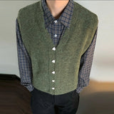 Riolio  Spring Men Luxury Knitted Vest Cardigan Sweater Blazers Leisure Waistcoat Casual Solid Color Button-down Slim Sleeveless Outfits