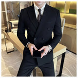 Riolio British Style Trendy Men's Blazer Black Double Breasted Slim Fit Suit Jacket Formal Business Office Groom Wedding Dress S-5XL