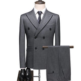 Riolio  S-7XL Autumn Style Suits Double-breasted Slim Men's Suits Striped Business Professional Casual Formal 2piece Set Groom Wedding