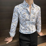 Riolio  Floral Shirt Men Long-sleeved Versatile Handsome Trendy Men Printed Shirt