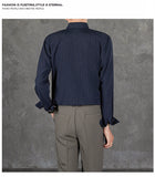 Riolio  New Naples Business Men Shirts Light Luxury Textured Lapel Striped Long Sleeve Cardigan Leisure Premium Commuter Blouse S-4XL