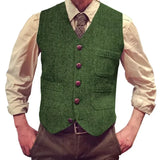 Riolio  Men Vest Dark Green Tweed Slim Casual Business Waistcoat For Wedding Party Banquet Work Prom Set Men Suit