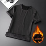 Riolio Men Thermal Underwear Tops Fleece Thickened Short Sleeve T-Shirt Keep Warm Tees O-neck Solid Bottoming Shirt Thermo Pullover