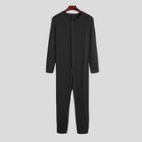 Riolio Pajamas Jumpsuits Men Button Home Wear Solid Color Long-sleeved Comfortable Rompers Tight-fitting Casual Pajamas Sexy Pajamas