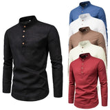 Riolio Men's Solid Color Casual Slim Fitting Standing Collar Long Sleeved Business Shirt Shirt