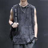 Riolio  Summer Thin Ice Silk Vest Men Tide Quick-Dry Sleeveless T-shirt Hip Hop Waistcoat Hooded Sport Tank Top Trend Hoodie