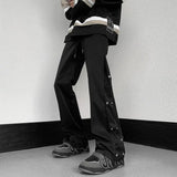 Riolio  Trousers Cargo Preppy Style Straight Button Pockets Solid Color Loose Men's Clothing Spring Autumn Elastic High Waisted Pants