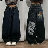 Riolio Harajuku New Streetwear Big Printed Pattern Baggy Jeans Y2K Women's Vintage Gothic Loose High Waist Wide-Leg Denim Trousers