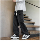 Riolio  Straight Leg Jeans Elastic Waist 2025 New Patchwork Design Utility Cargo Pants Men Big Side Pockets Autumn Workwear Trousers