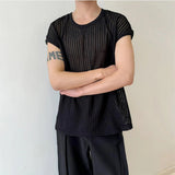 Riolio  Mens Micro-Transparent Hollow T-Shirt Summer Streetwear Breathable Fashion Niche Plain Short-Sleeve Top Men'S Clothing New